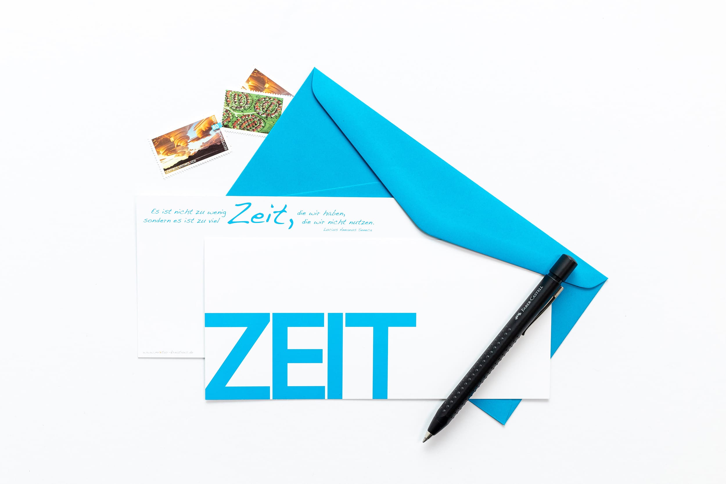 Grußkarte "ZEIT" mit Schreibaccessoires