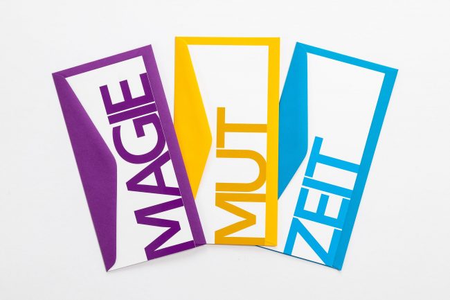 Grußkartenset "mix" bestehend aus den Wörterkarten "MAGIE", "MUT" und "ZEIT"
