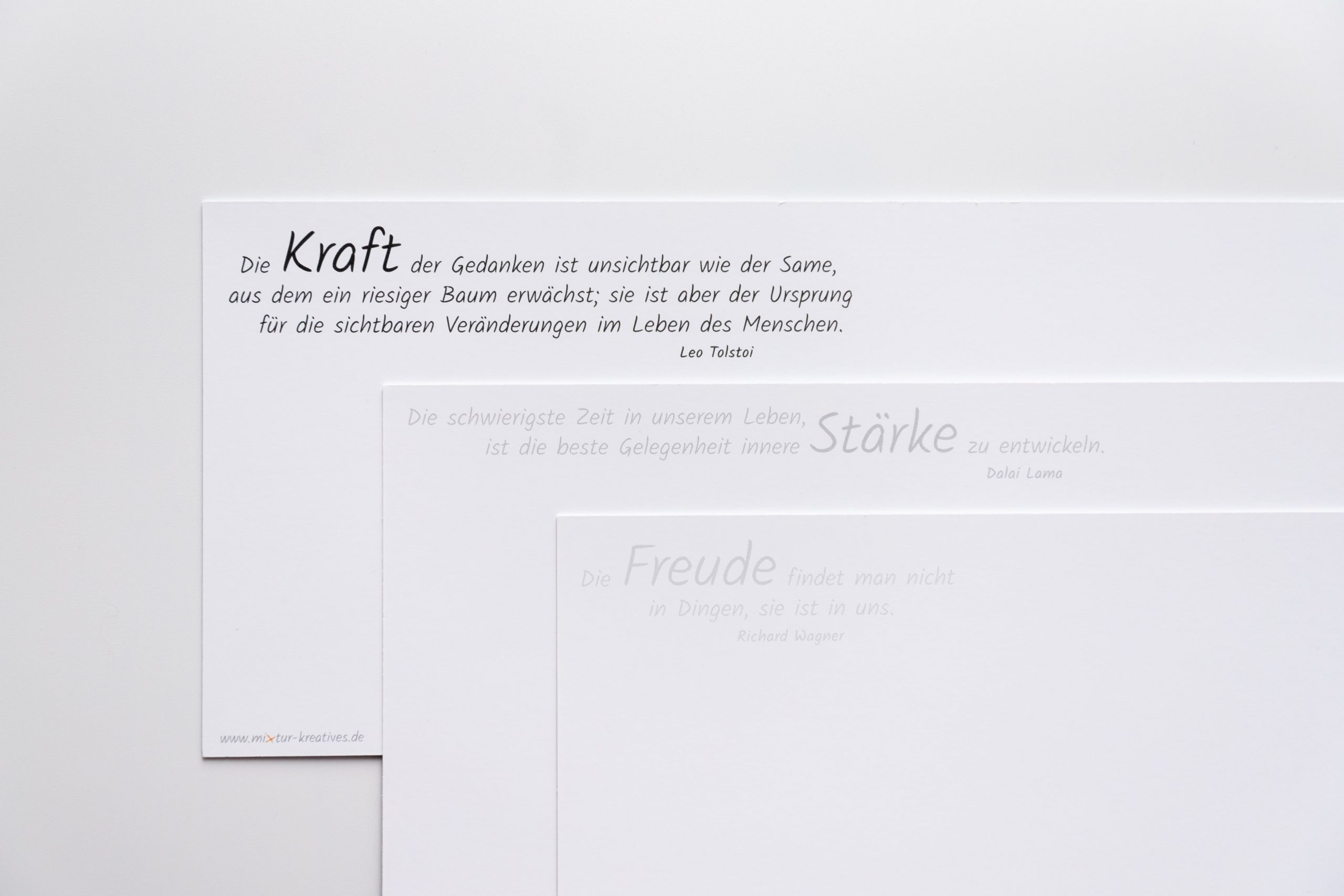 Grußkartenset "SW" bestehend aus den Wörterkarten "FREUDE", "STÄRKE" und "KRAFT"